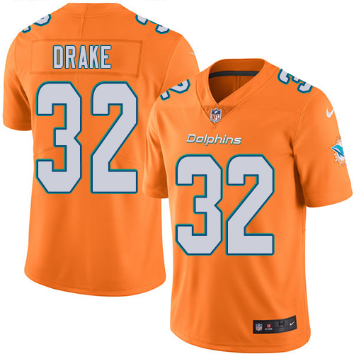 Nike Dolphins #32 Kenyan Drake Orange Men's Stitched NFL Limited Rush Jersey - Click Image to Close